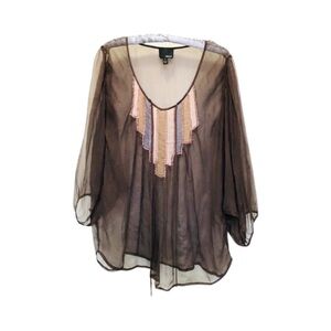 GREYLIN 100% Vintage Silk Beaded Sheer Dolman Sleeve Tunic